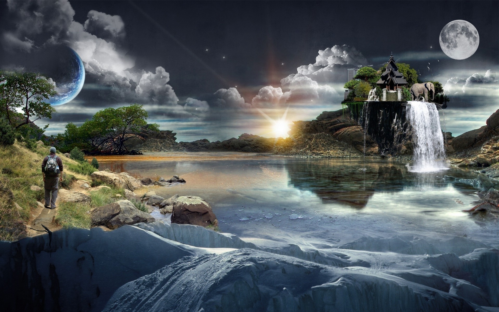 фотообработка воды пейзаж путешествия рок природа небо на открытом воздухе водопад река среды свет закат фантазия искусство цифровой облака