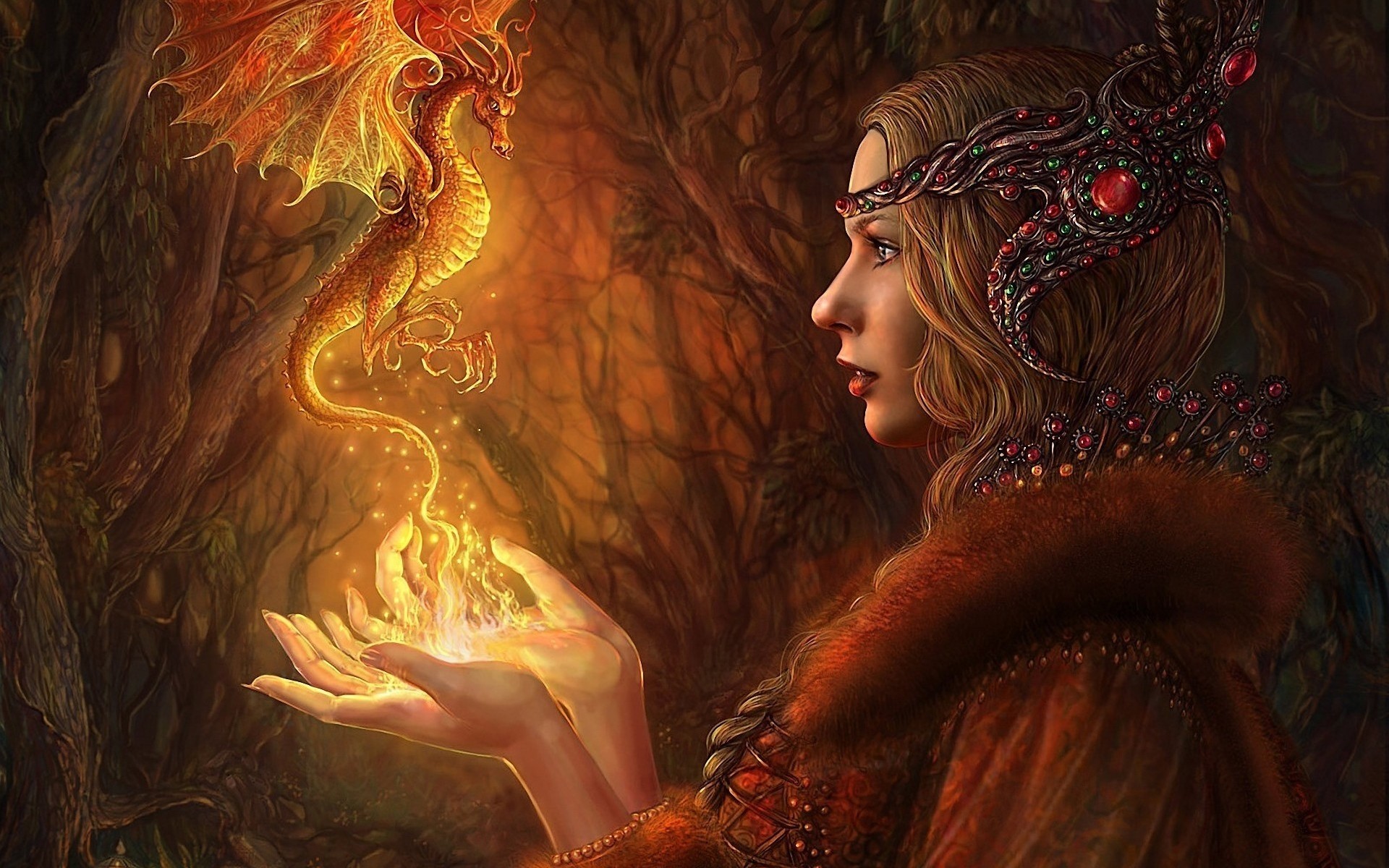 фэнтези женщина искусство портрет живопись один взрослый мода магия огонь древесины света украшения