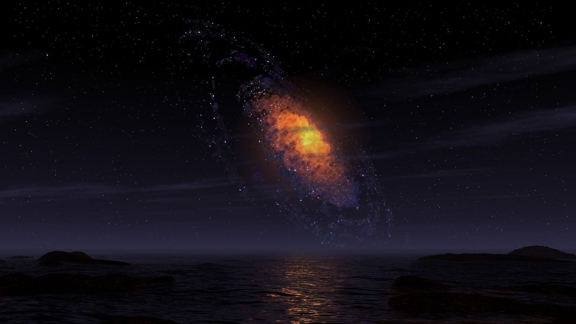пейзажи астрономия пейзаж луна галактика закат солнце свет небо океан вечером пространство море рассвет