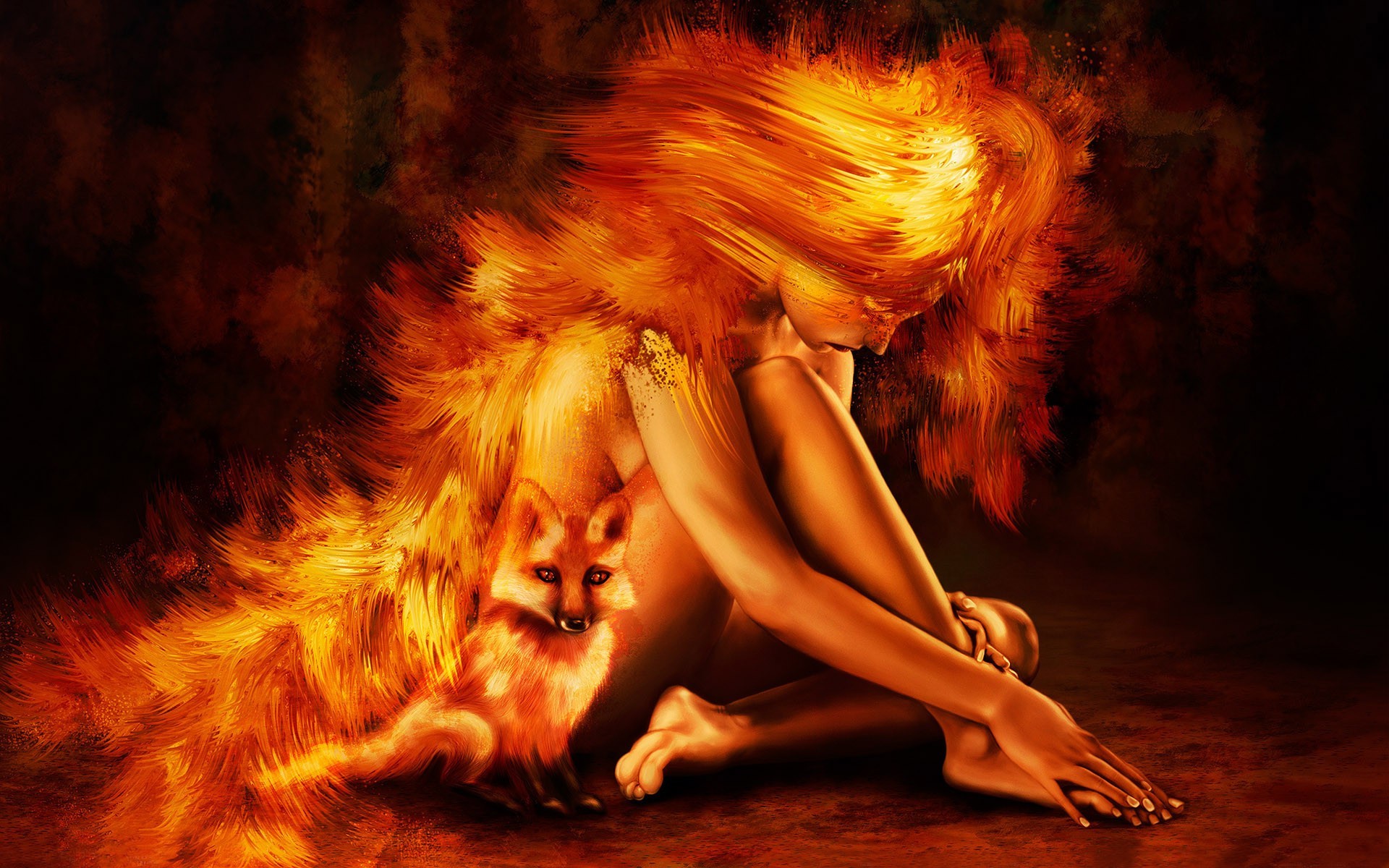 магические животные портрет один женщина искусство фантазия пламя магия взрослый кошка горячая