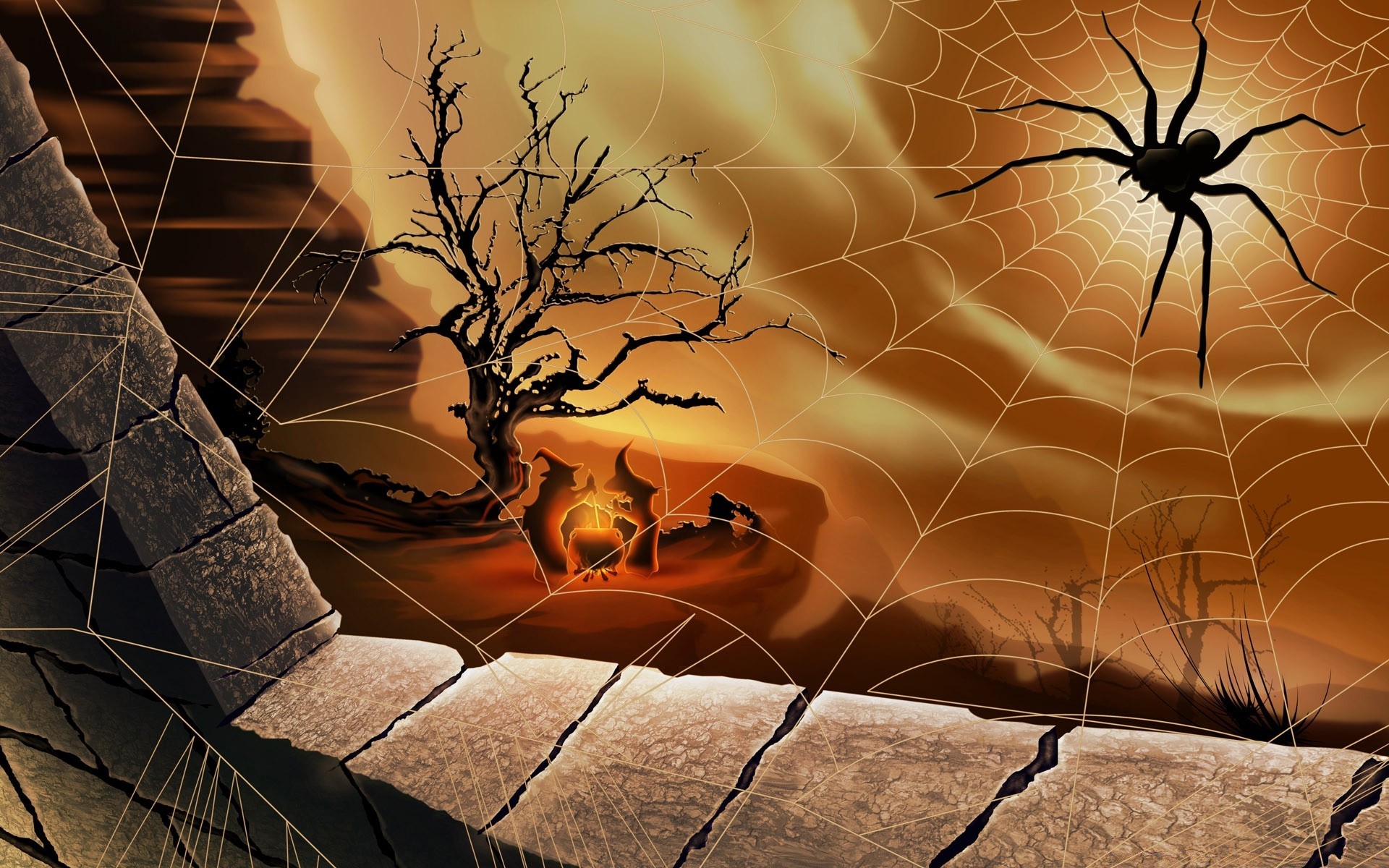 хэллоуин паук природа солнце закат рассвет паутинкой дизайн рабочего стола аннотация веб паукообразный