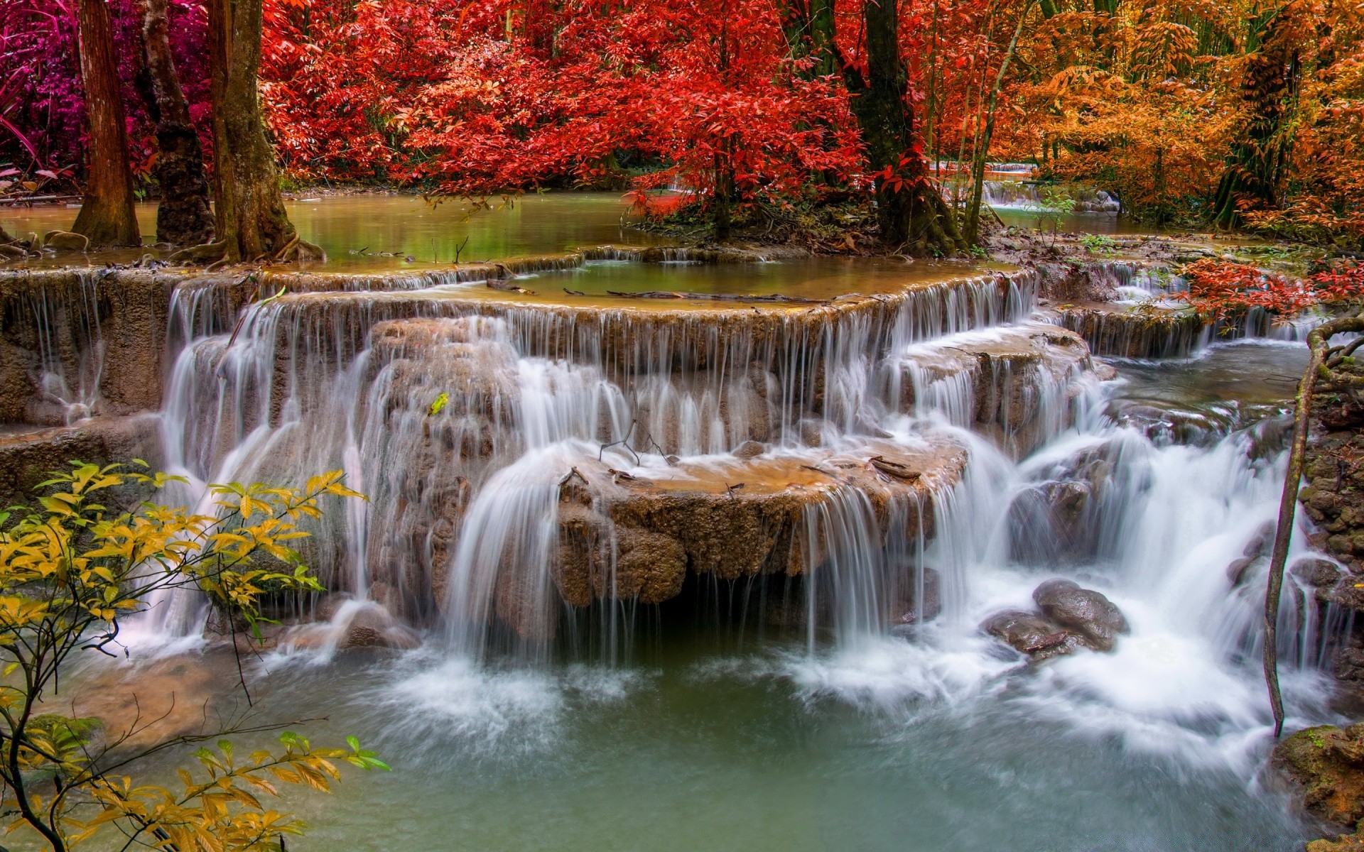 водопады осень водопад воды река поток лист природа каскад поток крик древесины - рапидс на открытом воздухе пейзаж движения слик рок фотография парк