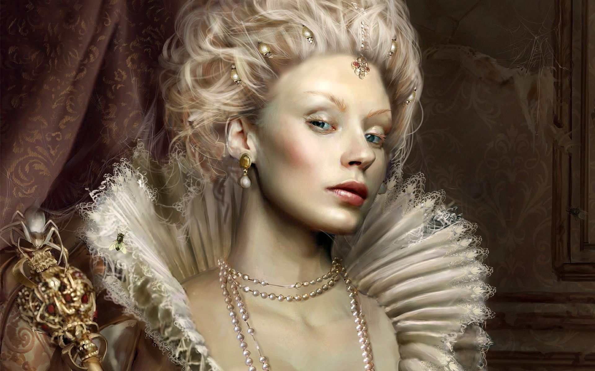 fantaisie mode femme glamour luxe bijoux belle style élégant perles art sexy robe modèle fille or portrait