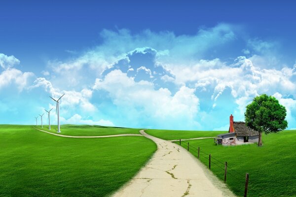 Der Weg zum Regionalschloss durch Windmühlen