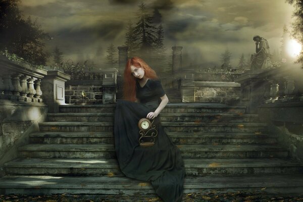 Image gothique d une fille dans les escaliers