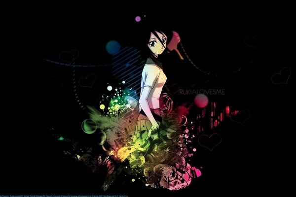 Anime girl on a black background