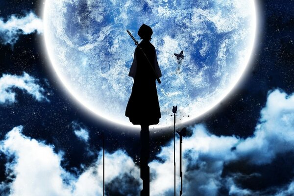 Witch on the background of the moon in the sky