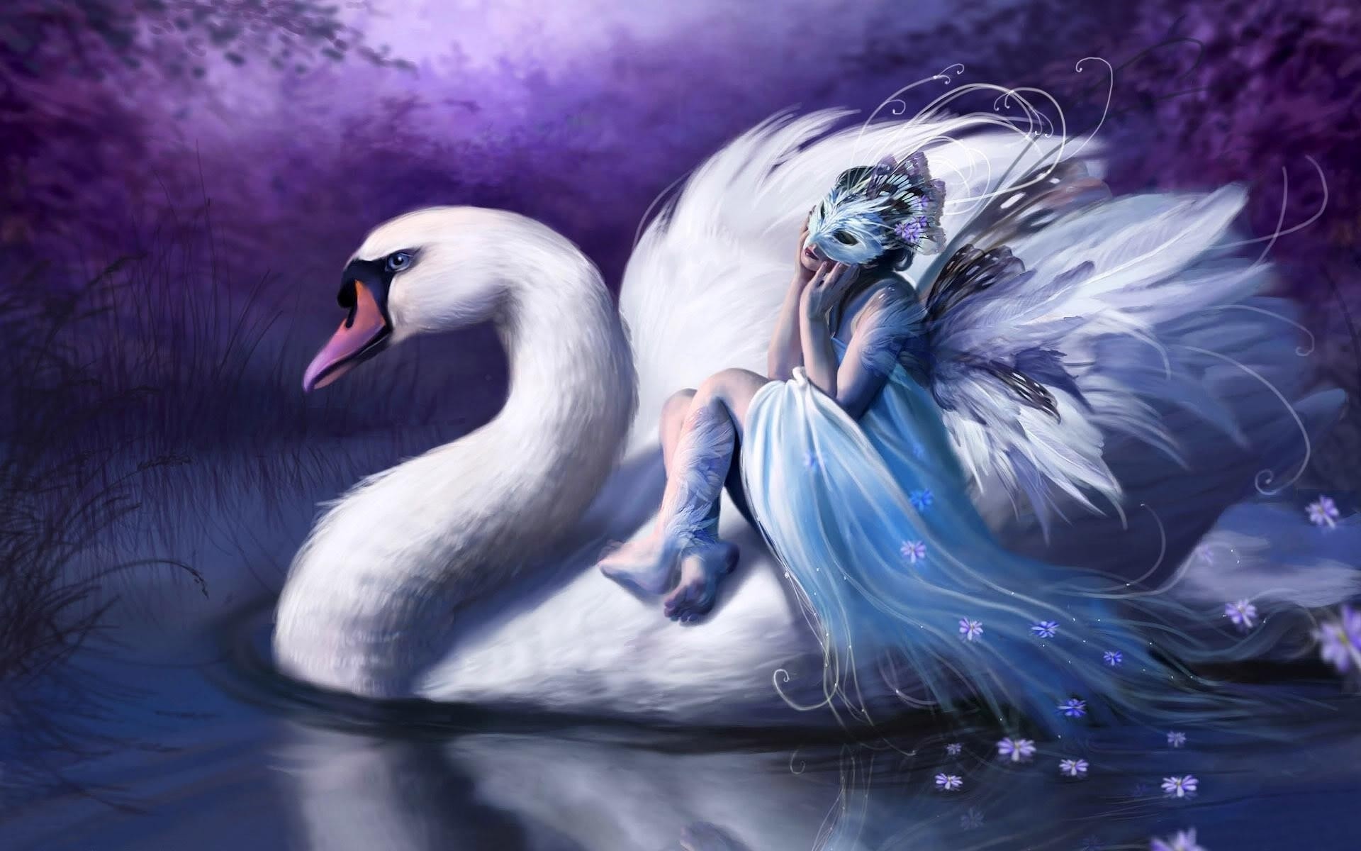 fantasy bird feather water swan nature