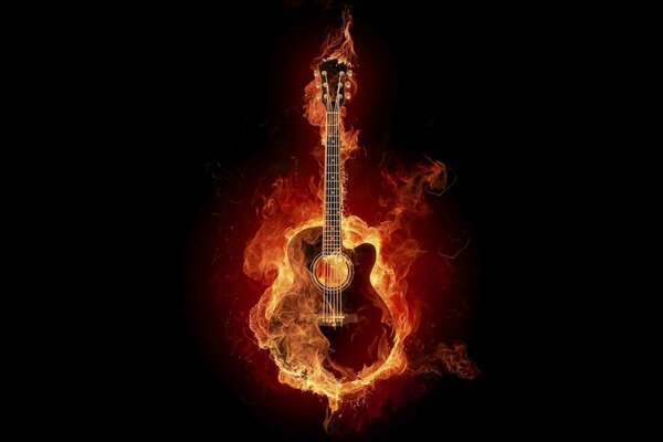 Feuergitarre auf schwarzem Hintergrund