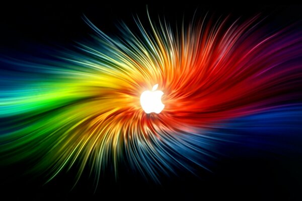 Apple logo on a background of rainbow colors