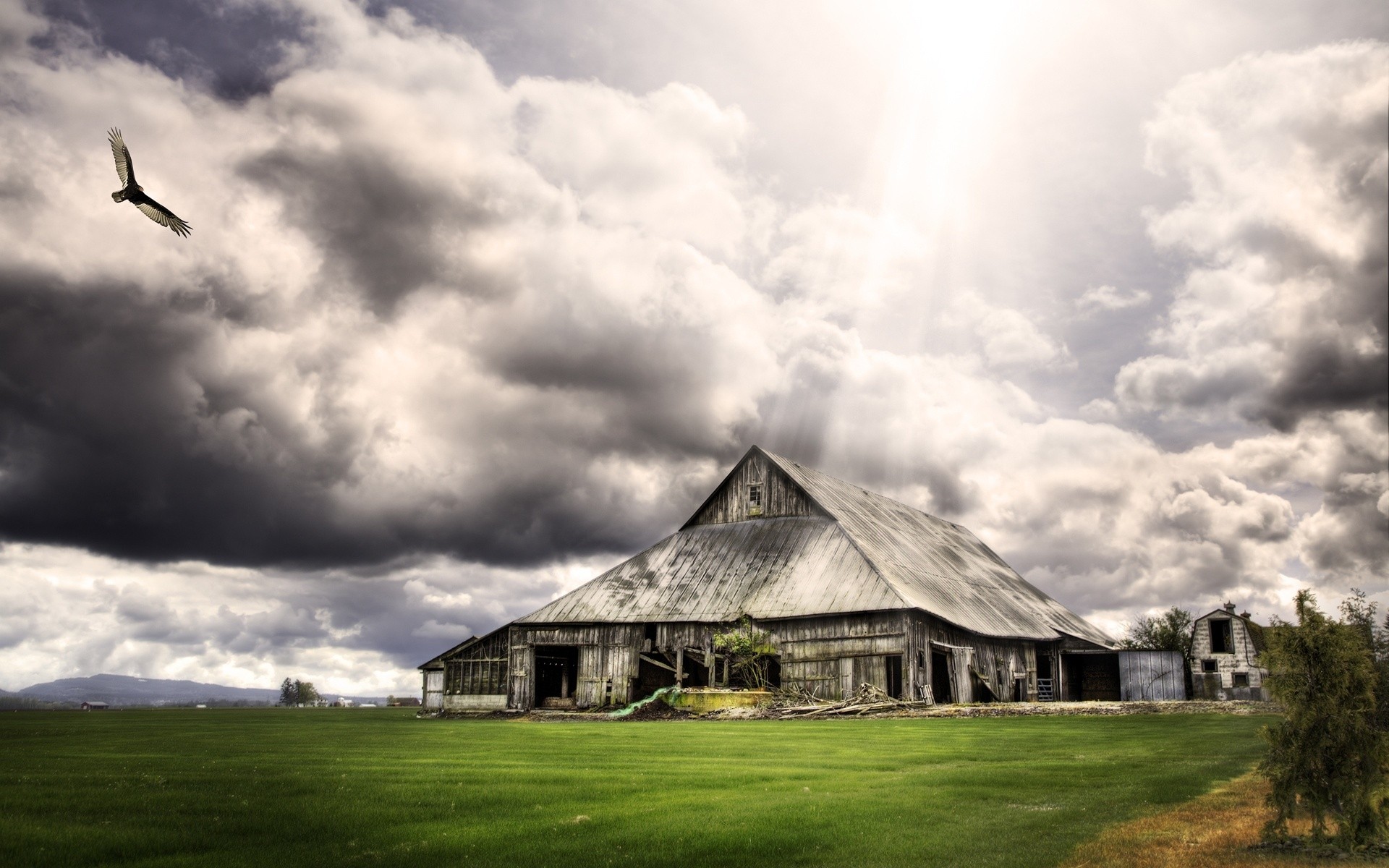 fantasie himmel scheune sturm gras natur bauernhof landschaft haus des ländlichen regen im freien wolke