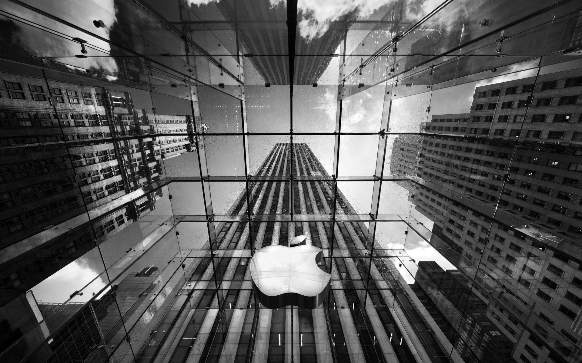 apple architecture indoors urban perspective steel monochrome city business technology light expression industry transportation system glass airport building