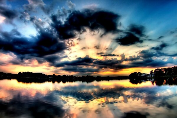 Magical Sunset in the reflection of the lake