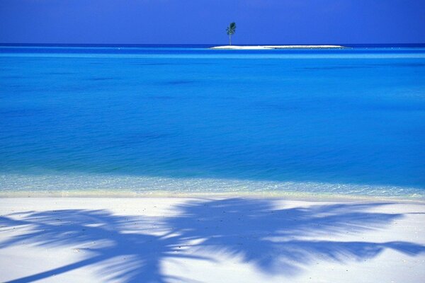 Mar azul sin límites con arena blanca