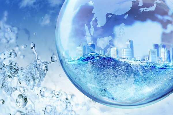 A cold bubble of water with a city inside