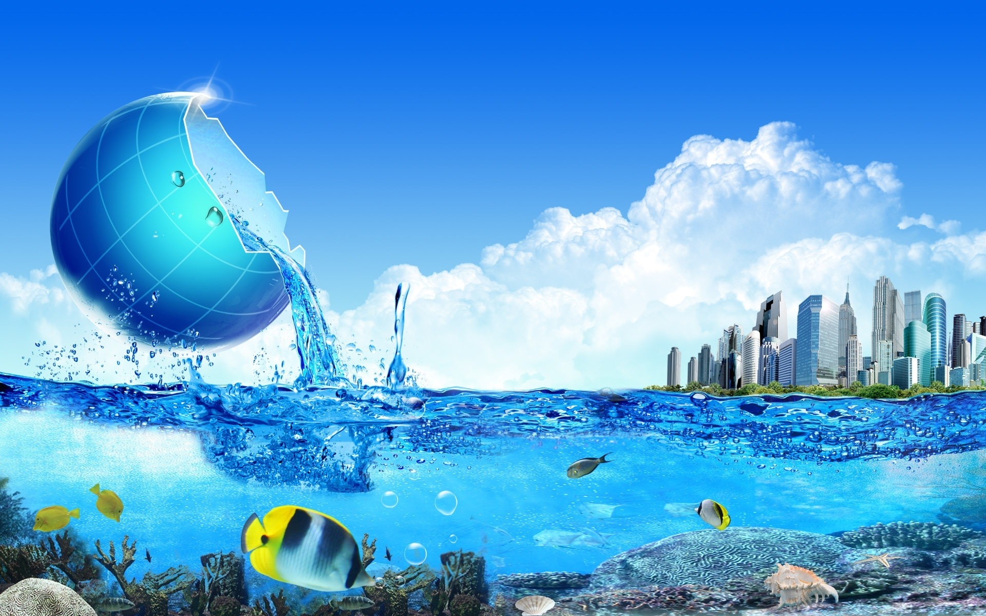 photo manipulation water travel sky sea ocean nature city blue