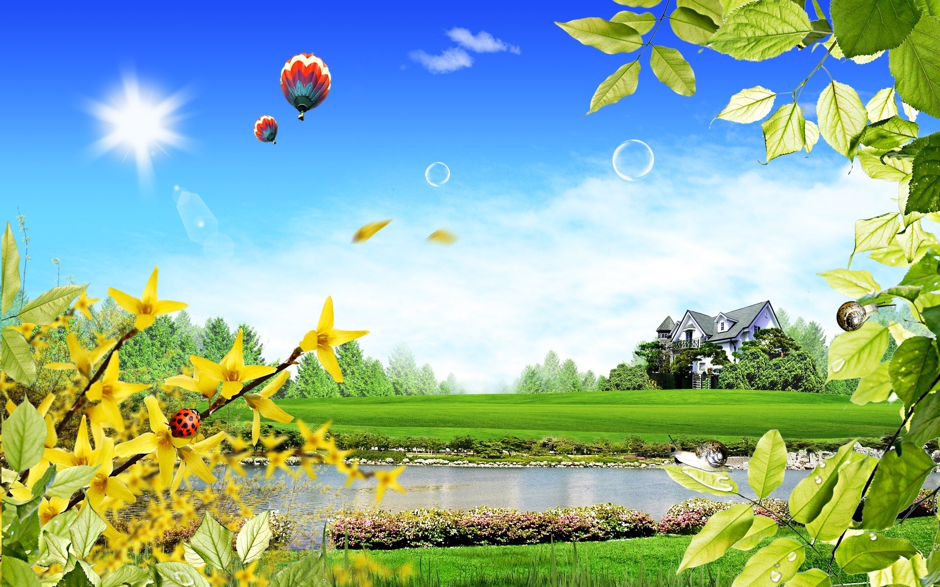 фэнтези природа лето лист небо трава флора дерево пейзаж сад сезон на открытом воздухе цветок поле красивые дом воздушный шар