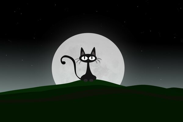 Cat on the background of the moon from the cartoon