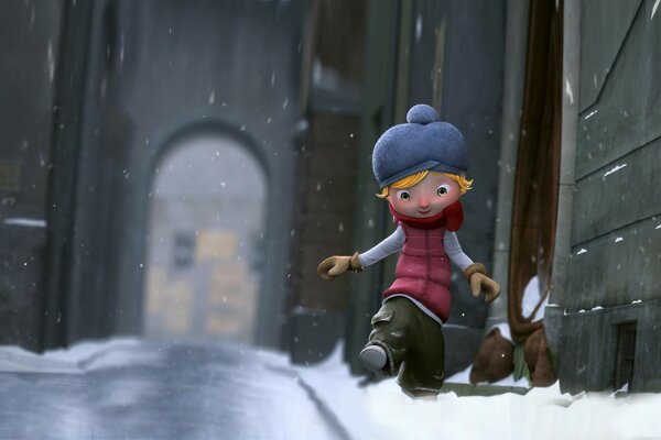 One child in winter from the cartoon