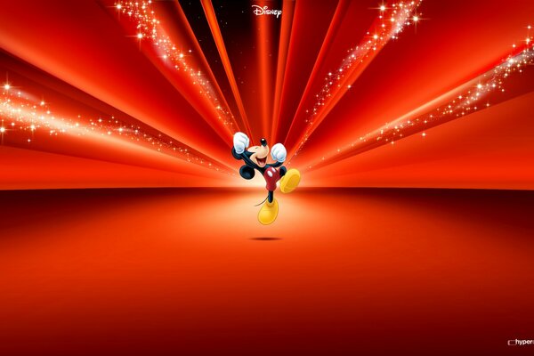 Kırmızı bir arka plan üzerinde Mickey Mouse resmi