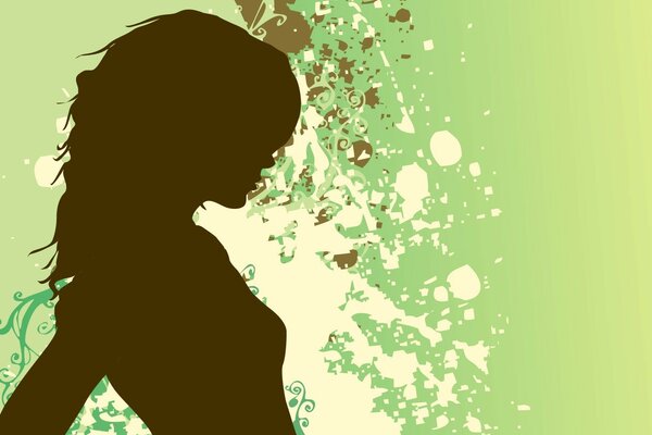 Silhouette d une jeune fille gracieuse sur fond vert