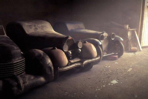 Garage with three retro cars