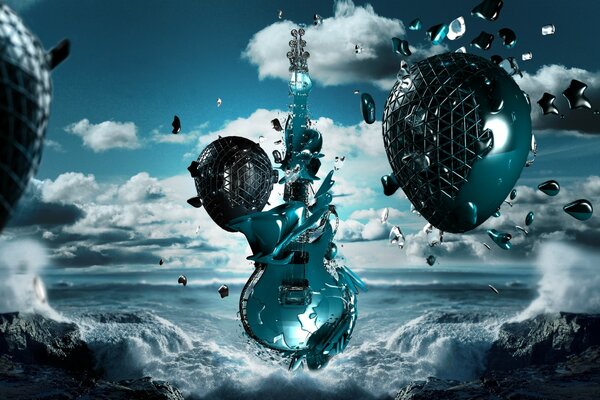 Guitar over water fantasy