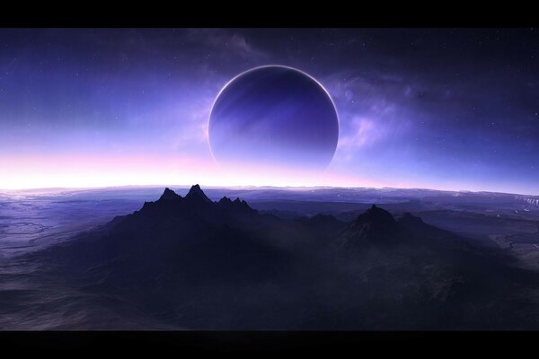 Фиолетовая планета опускается за горизонт