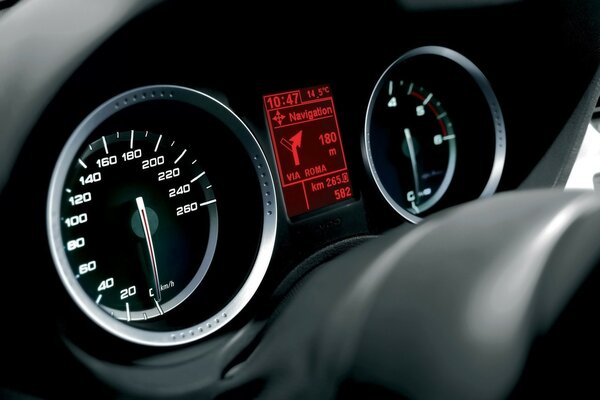 Car speedometer with all lighting devices