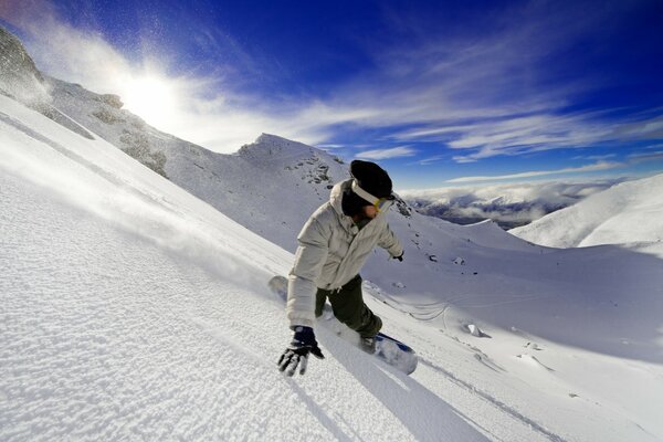 Snowboarding in cold winter