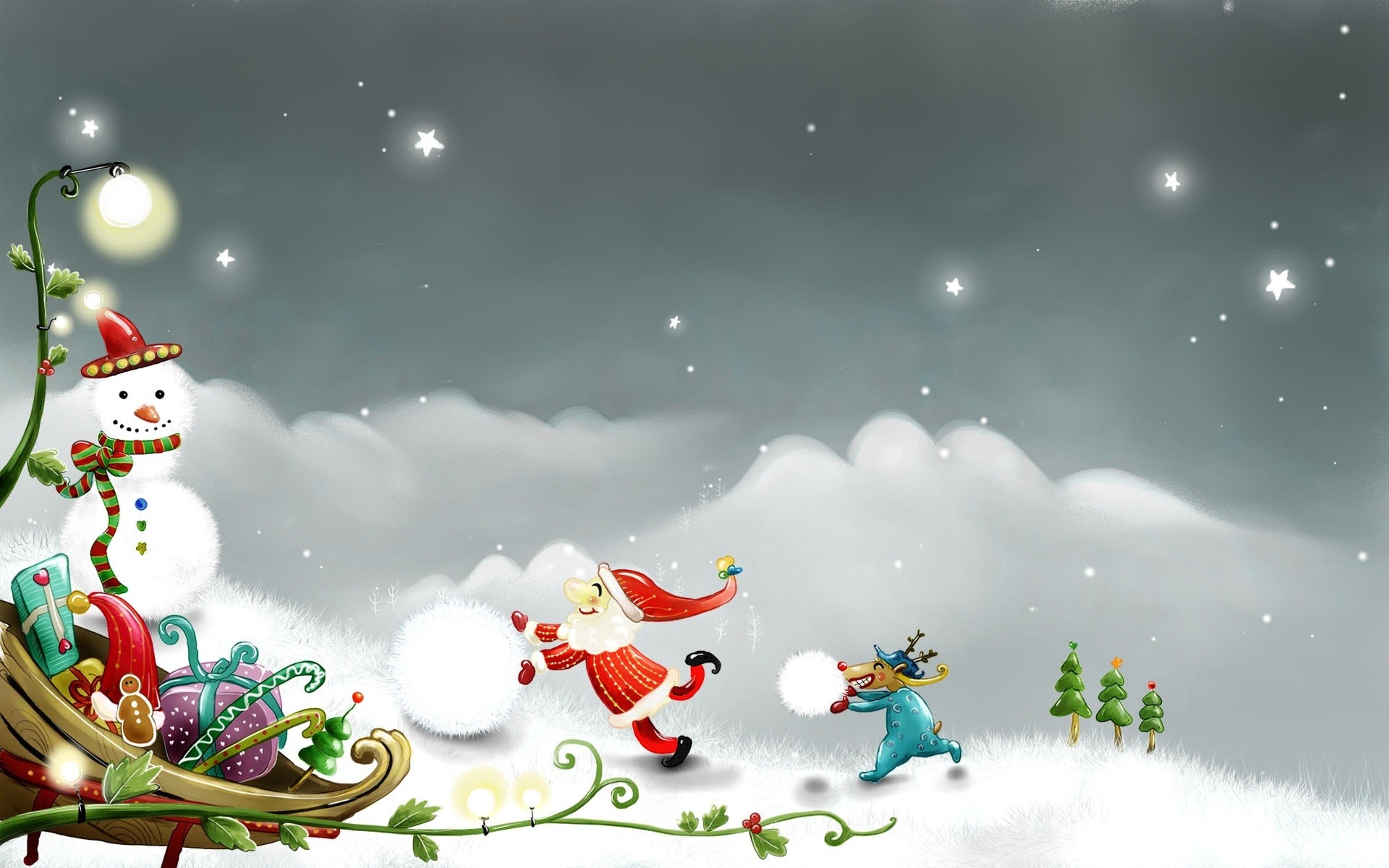 natale inverno neve fiocco di neve pupazzo di neve cervo merry luna capodanno eva vacanza stagione cielo freddo regalo slitta albero di natale natura illustrazione regali