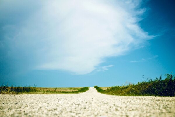 Straße in den Feldern Landschaft blauer Himmel