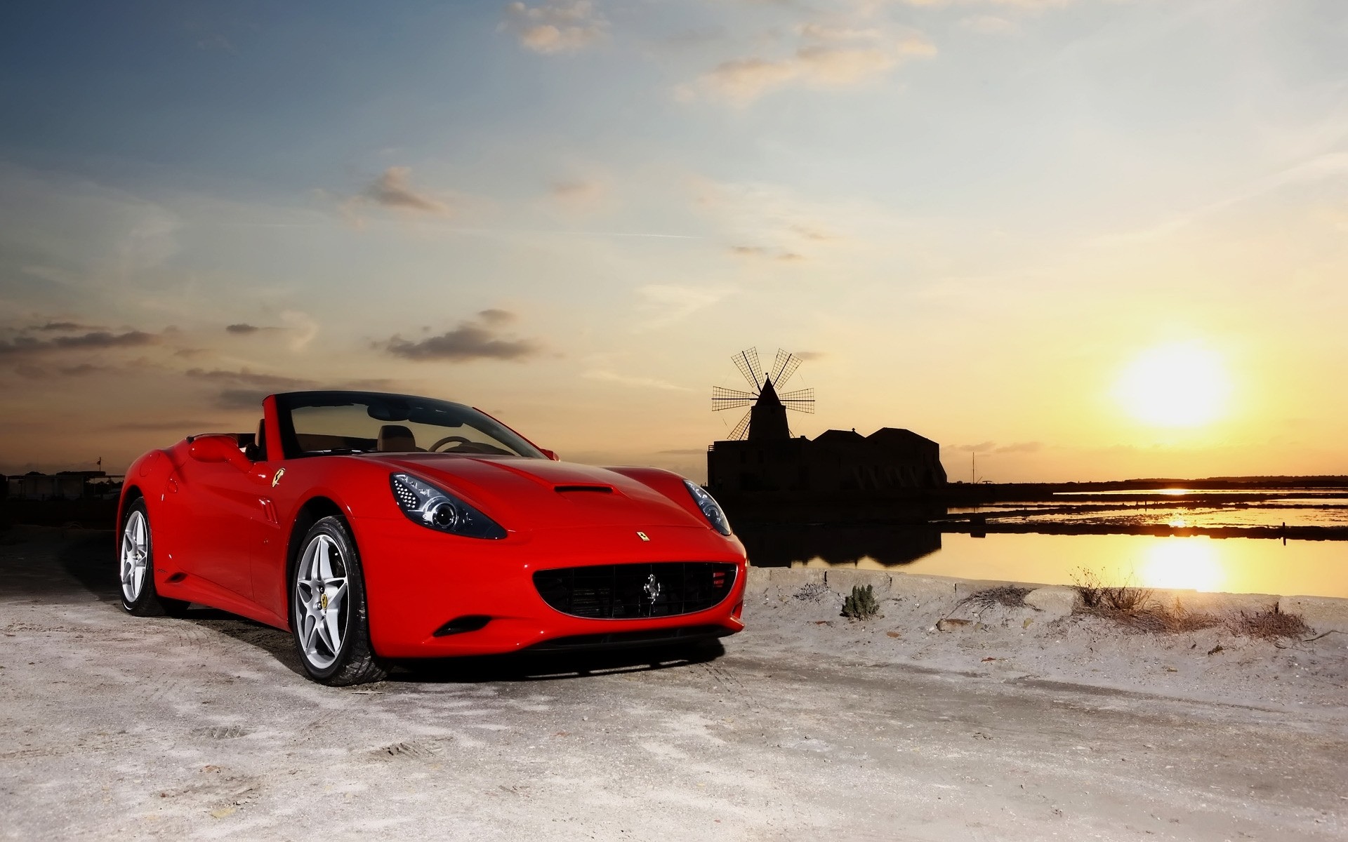 ferrari coche coche puesta de sol playa prisa viajes sistema de transporte ruedas ferrari california