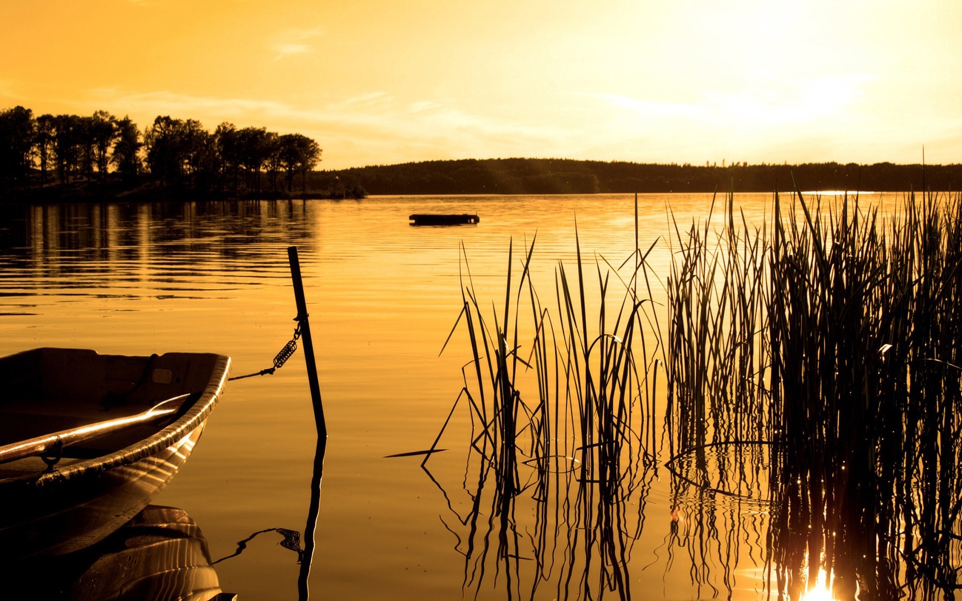 paysage coucher de soleil eau aube réflexion lac soir crépuscule nature soleil rivière sang-froid ciel reed paysage à l extérieur été plesid beau temps arbres plantes bateau