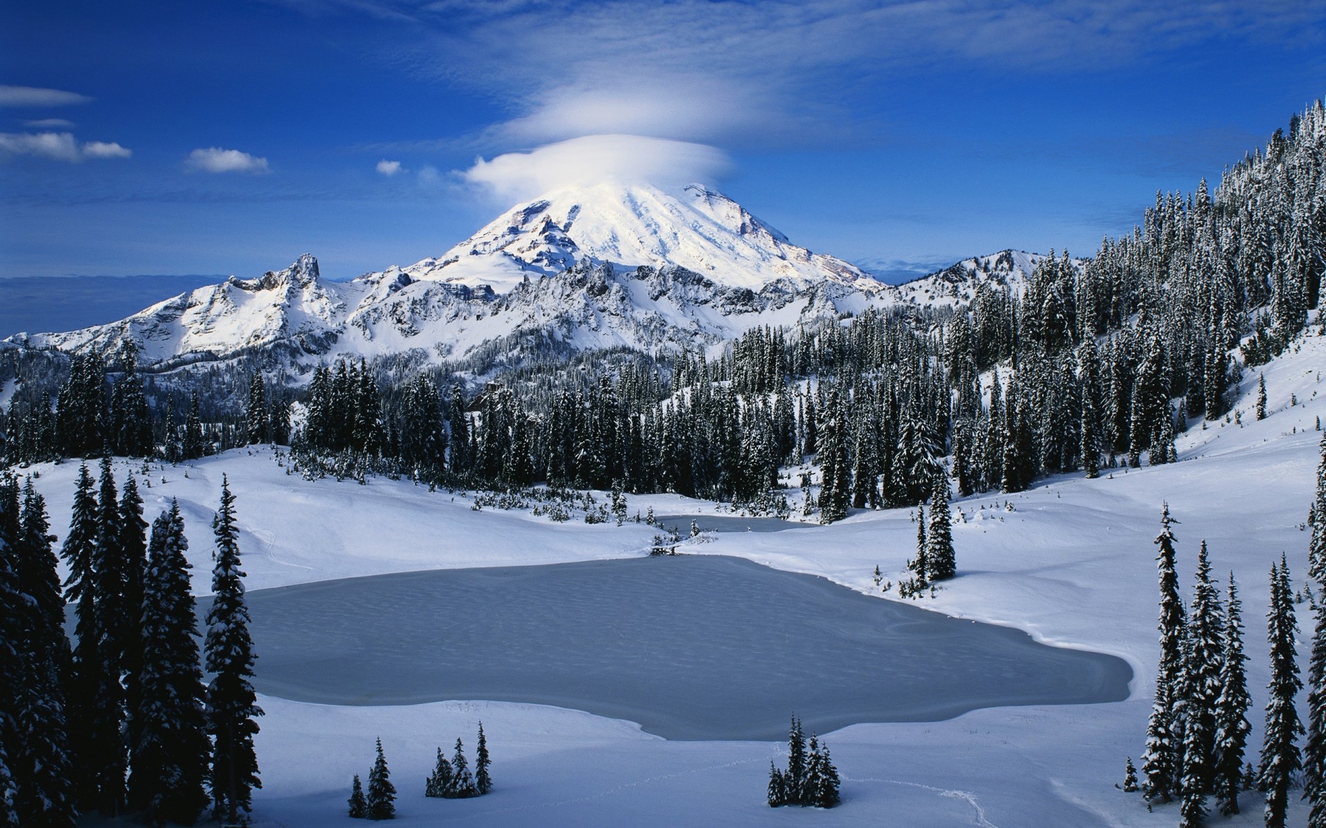 hiver neige montagne froid pic de montagne bois glace scénique neigeux evergreen paysage alpine pinnacle conifères lac arbres scénique