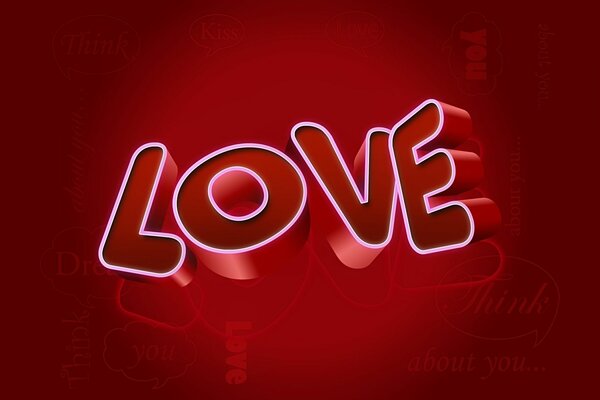 Glowing love inscription on red