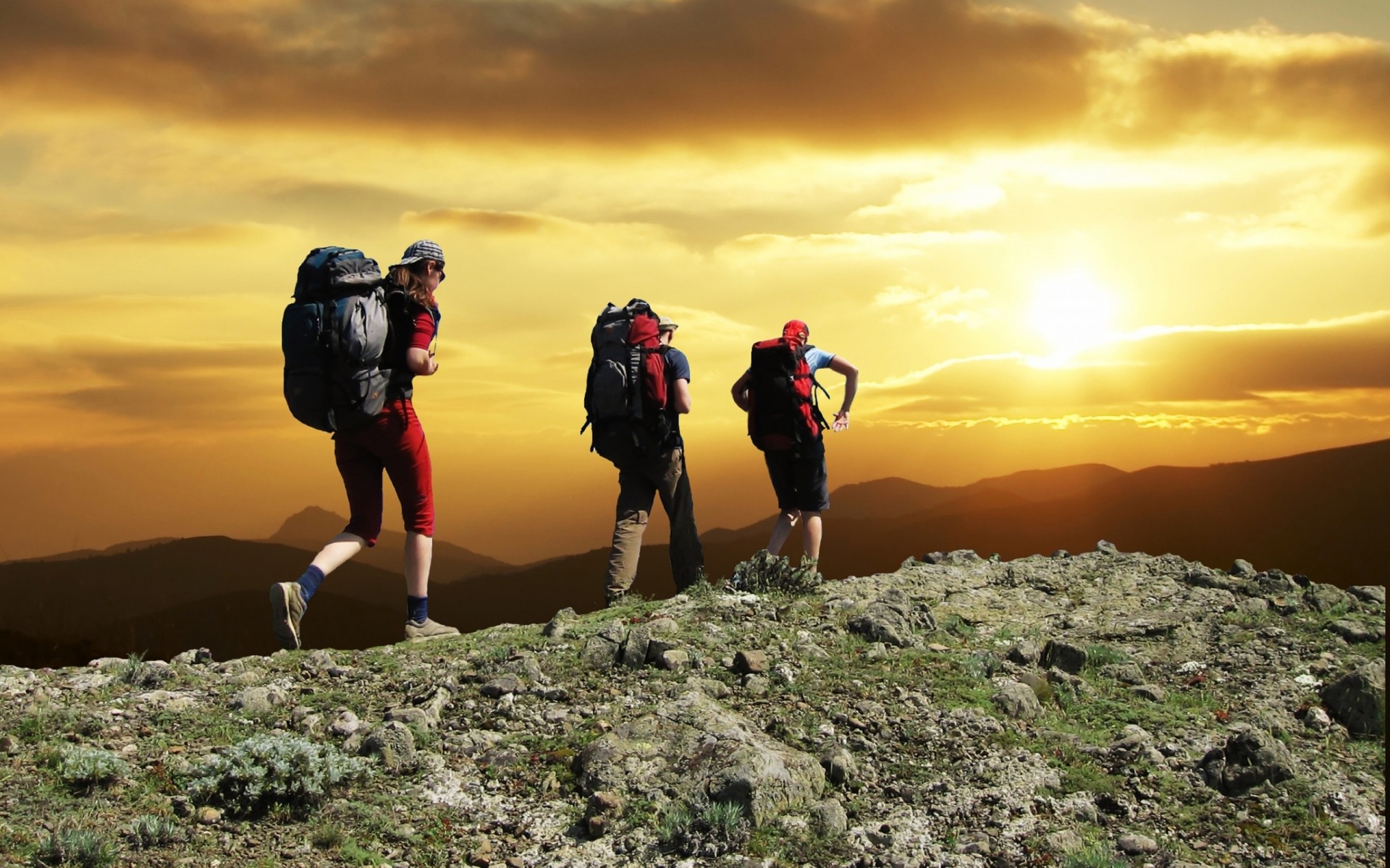 sport abenteuer wandern sonnenuntergang reisen im freien mann himmel erholung natur