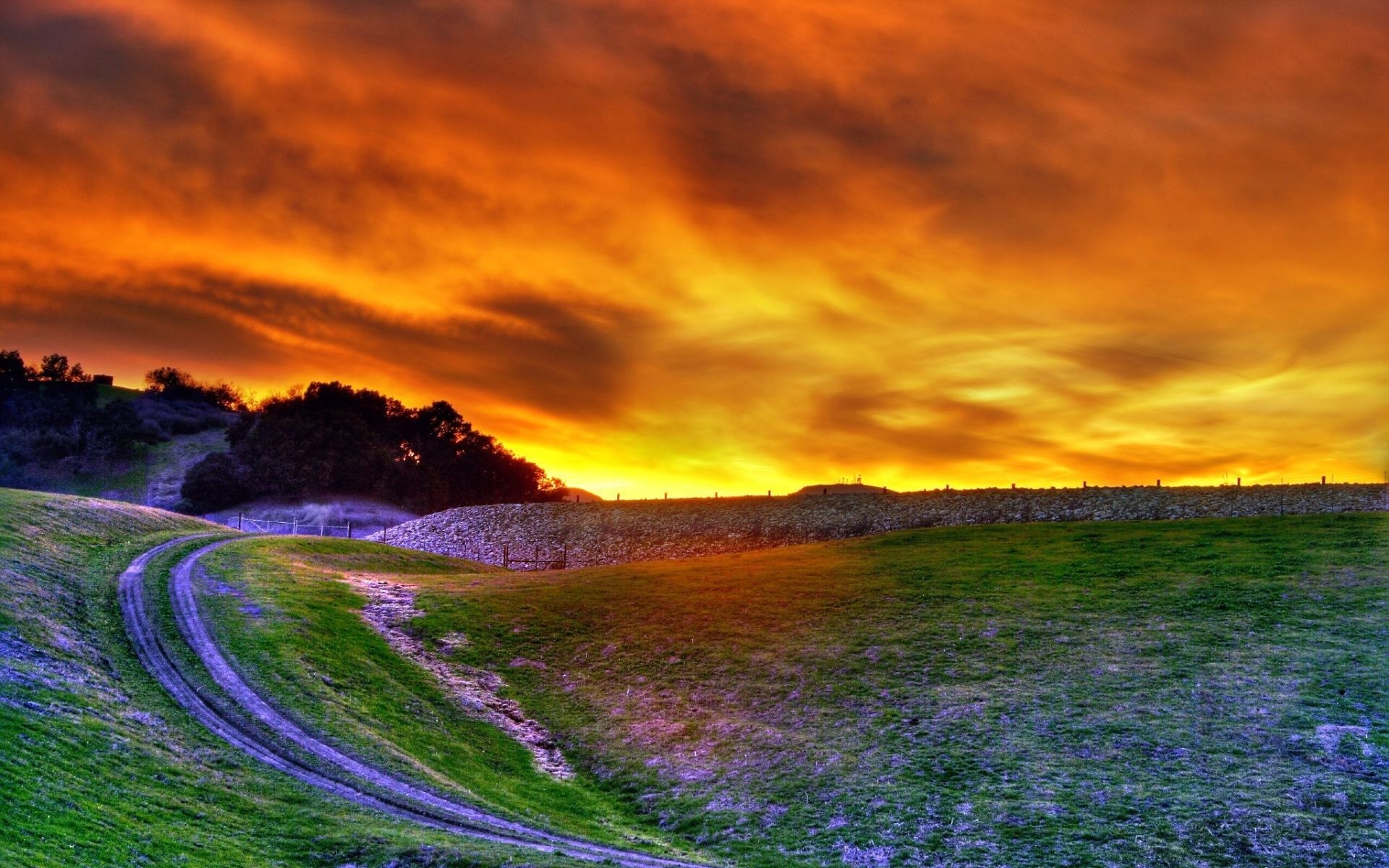 paysage coucher de soleil nature paysage ciel aube rural dramatique soir été crépuscule herbe campagne soleil voyage tempête à l extérieur eau route fond