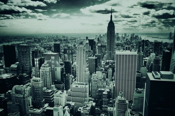 Tall buildings on a gray background