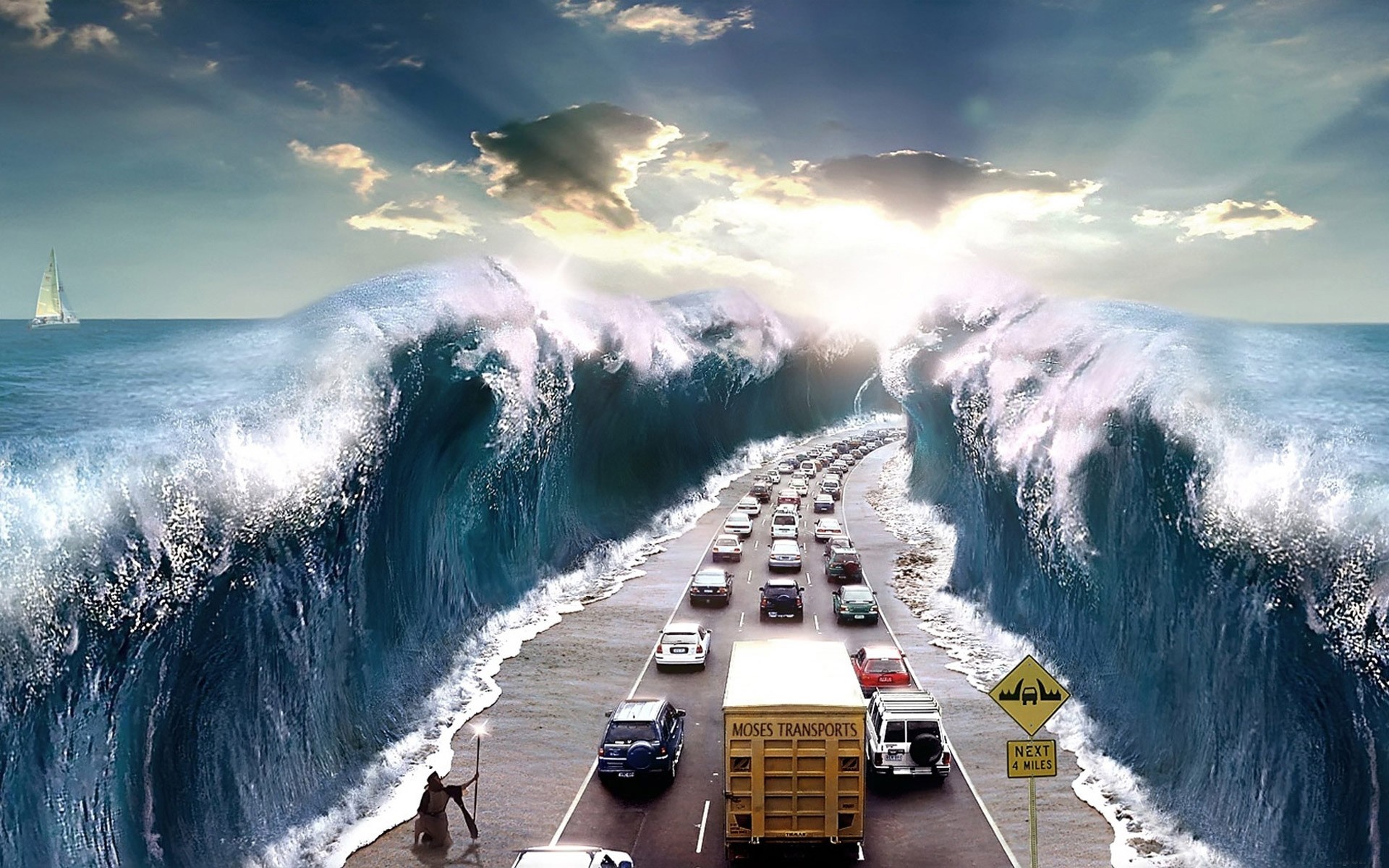 photo manipulation water travel sky landscape outdoors sea ocean nature seashore motion scenic cars waves background