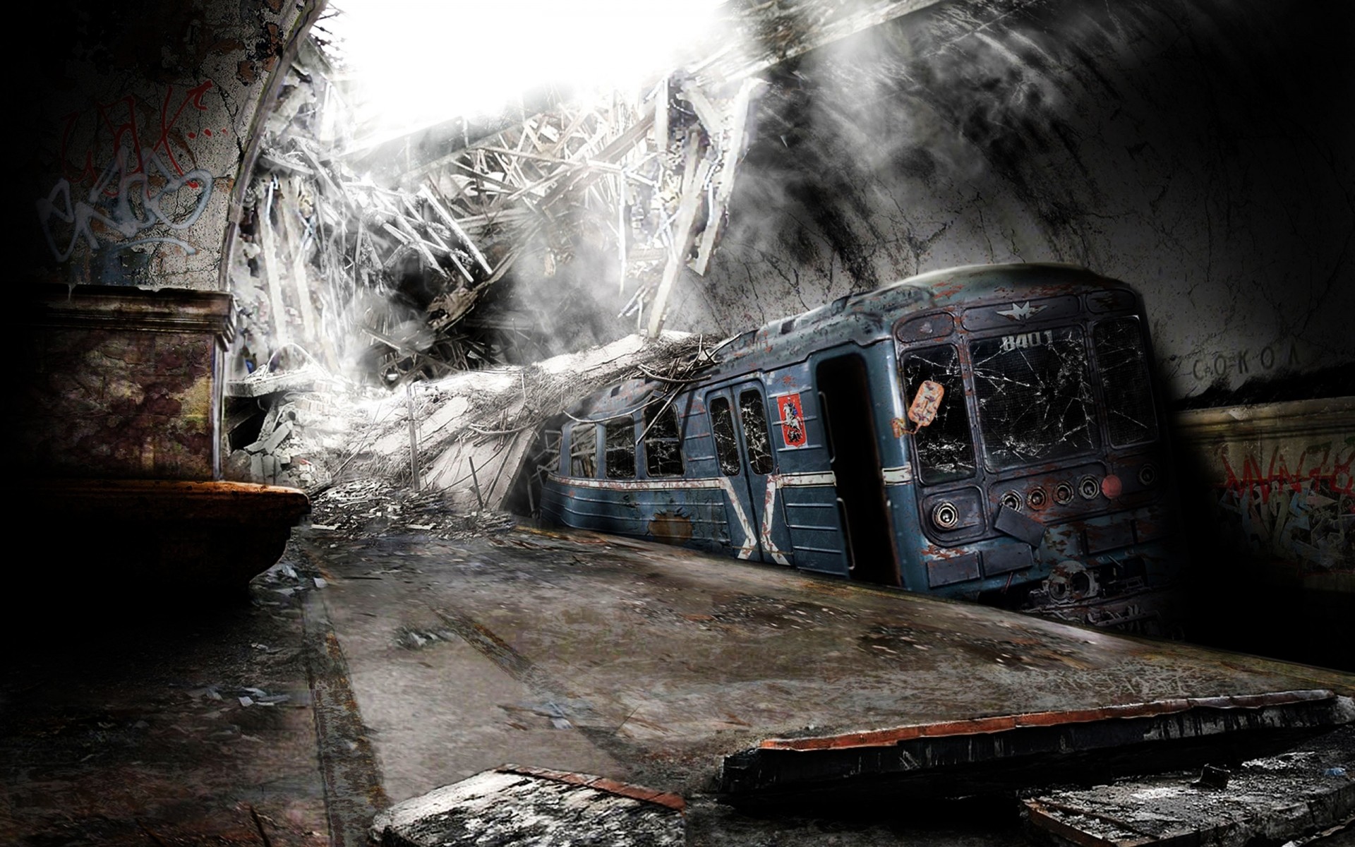 photo manipulation abandoned water vehicle train background