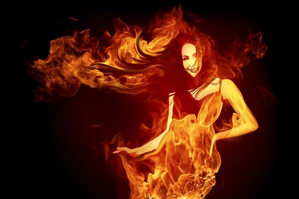 Fiery girl on a black background