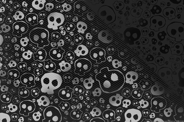 Drawings of skulls on a black background