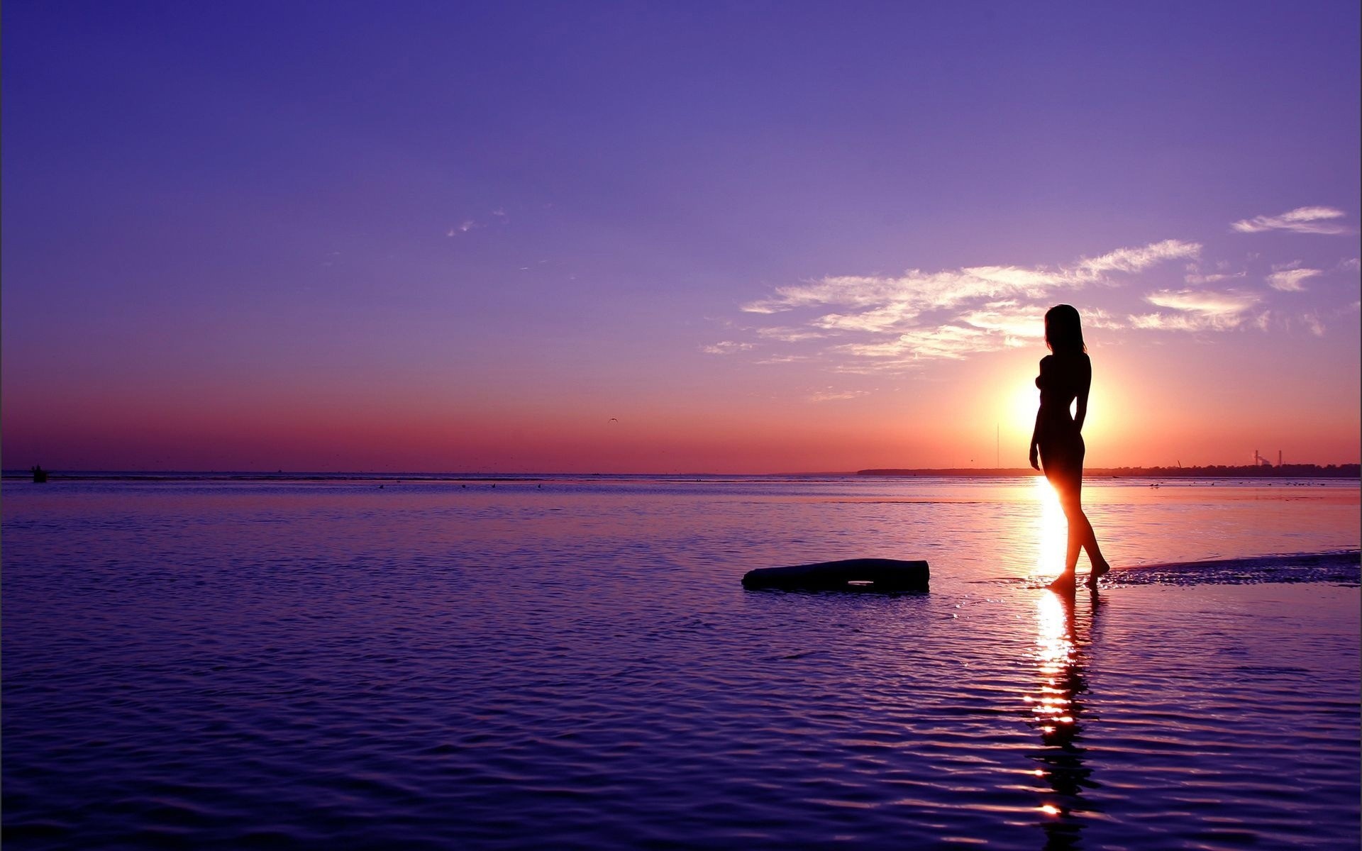 landscapes sunset water dawn dusk evening sun sea ocean beach silhouette boddy girl sexy woman