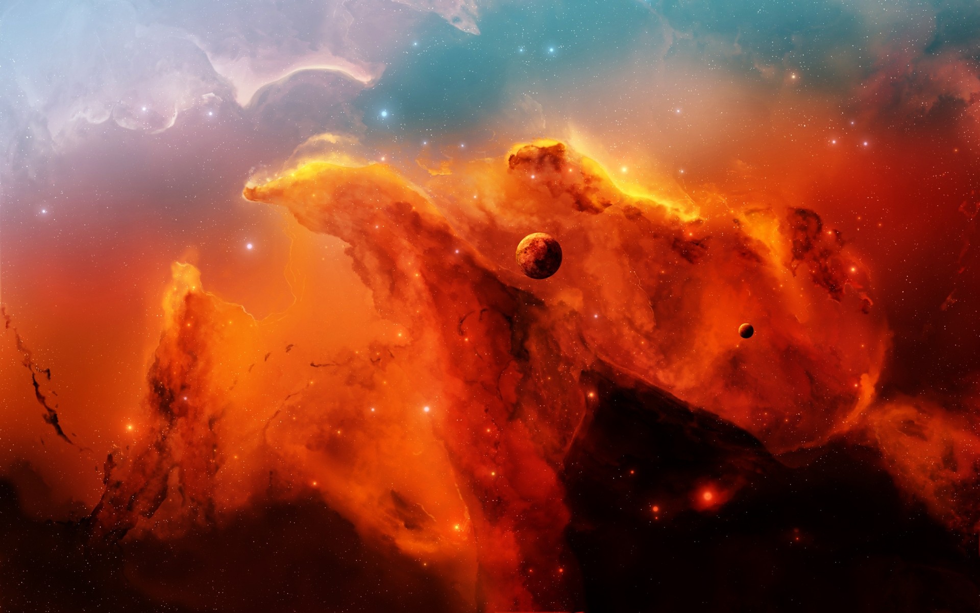 space flame smoke astronomy surreal art planets background