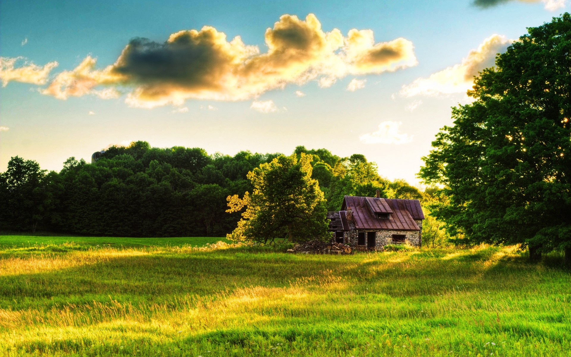 paysage rural ferme paysage champ agriculture pays nature grange été campagne herbe foin soleil coucher de soleil ciel nuage arbre bois aube maison vert nuages forêt