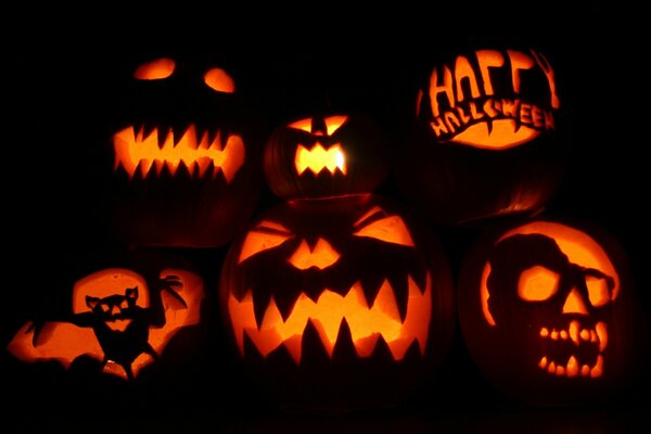 Pumpkins in the form of a head with a lantern inside