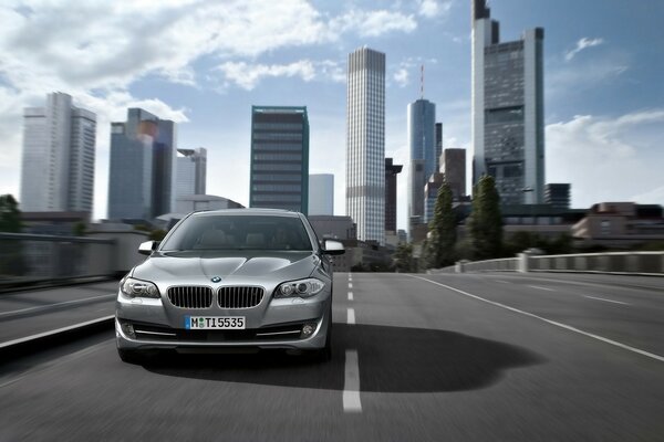 BMW rushes through the streets of New York