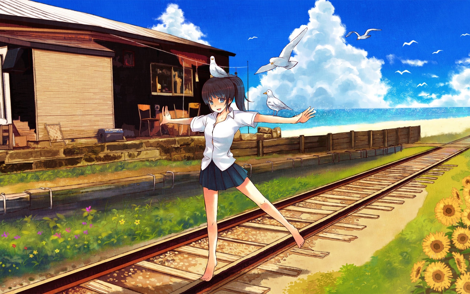 cartoons travel summer outdoors leisure sky nature vacation railway water wood daylight train girl relaxation transportation system fun drawings