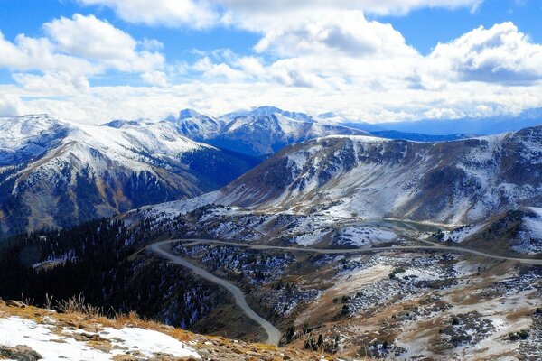 Landscape of snow-capped mountain peaks